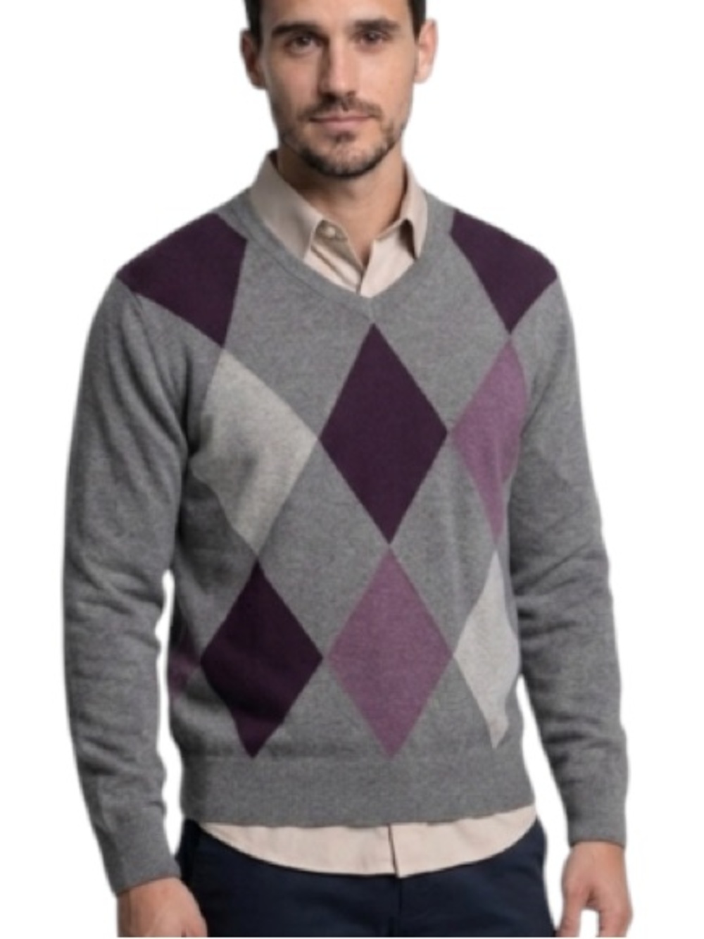 Crewneck sweater argyle print